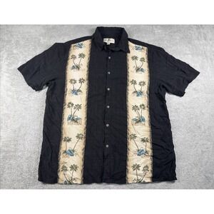 Island Shores Men's Button-Up Short Sleeve Hawaiian Print Shirt Black Size XL